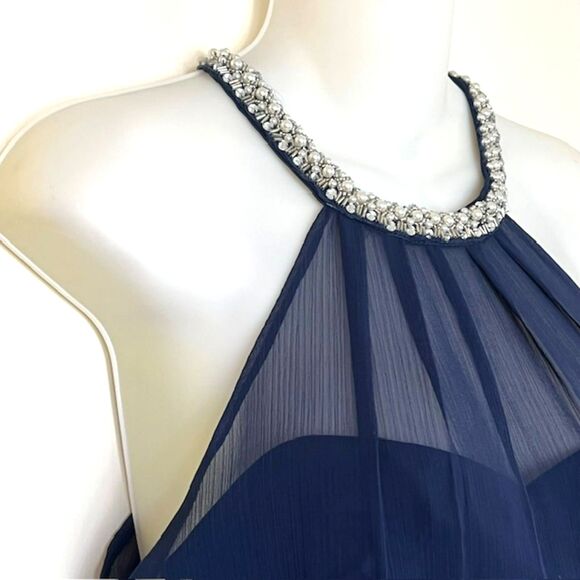 NWOT DAVIDS BRIDAL MARINE BLUE CHIFFON BRIDESMAID DRESS SIZE 10 W11082 - Picture 7 of 13